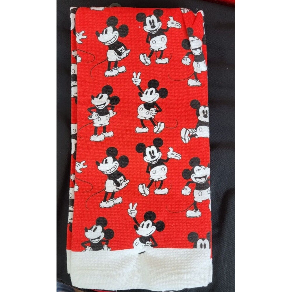 Disney Mickey Mouse 2 Pack Kitchen Towels 16x26 100% Cotton Red